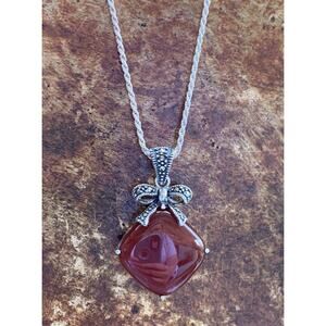 Lavish by TJM Carnelian Agate, Marcasite and Sterling Silver Necklace